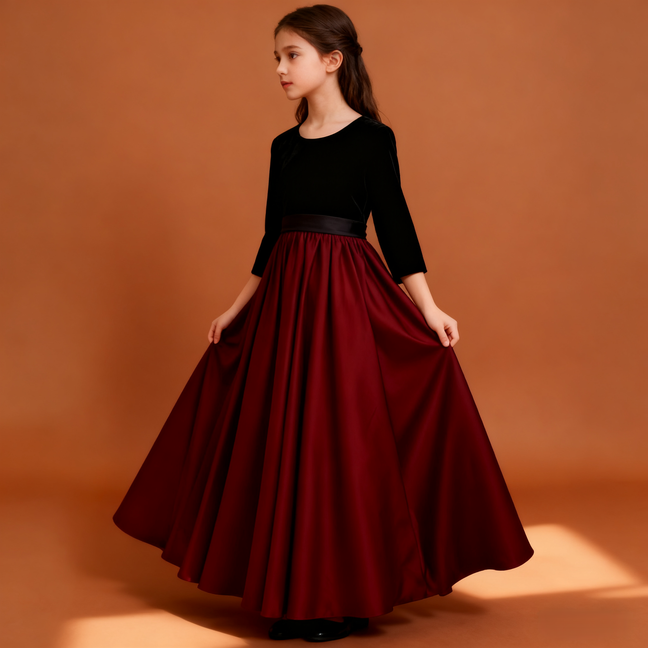 女童高端礼服公主裙中袖拼色