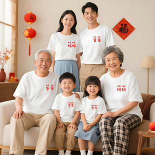 全家福亲子装短袖一家六口纯棉t恤爷爷奶奶祖孙三代家族聚会衣服