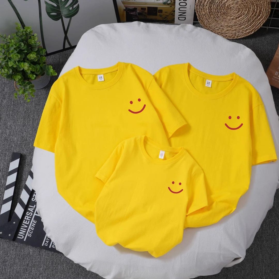 亲子装纯棉短袖T恤61儿童节活动幼儿园小学生运动会班服微笑团队T