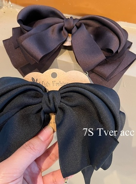 韩国进口黑色缎面大蝴蝶结发夹高级感弹簧夹头花发卡头饰发饰