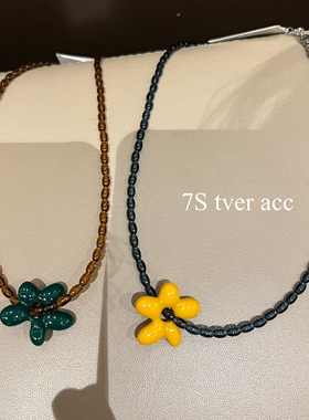 现货suu韩国东大门正品25新款时尚百搭甜美花朵串珠项链女