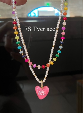 韩国进口彩色串珠爱心项链女小众设计高级感锁骨链甜酷多巴胺颈链