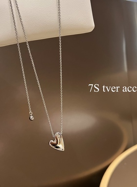 Tver acc韩国正品伸缩性银色立体桃心爱心项链韩国东大门毛衣链女