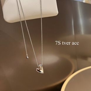 Tver acc韩国正品伸缩性银色立体桃心爱心项链韩国东大门毛衣链女