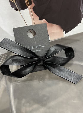 tver Acc韩国仿皮黑色蝴蝶结发夹刘海夹发饰四季百搭侧边夹