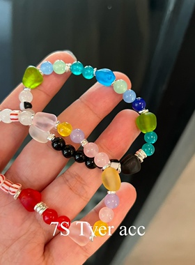 现货Tveracc 韩代彩色多宝手链星期八多巴胺设计流苏水晶手串百搭