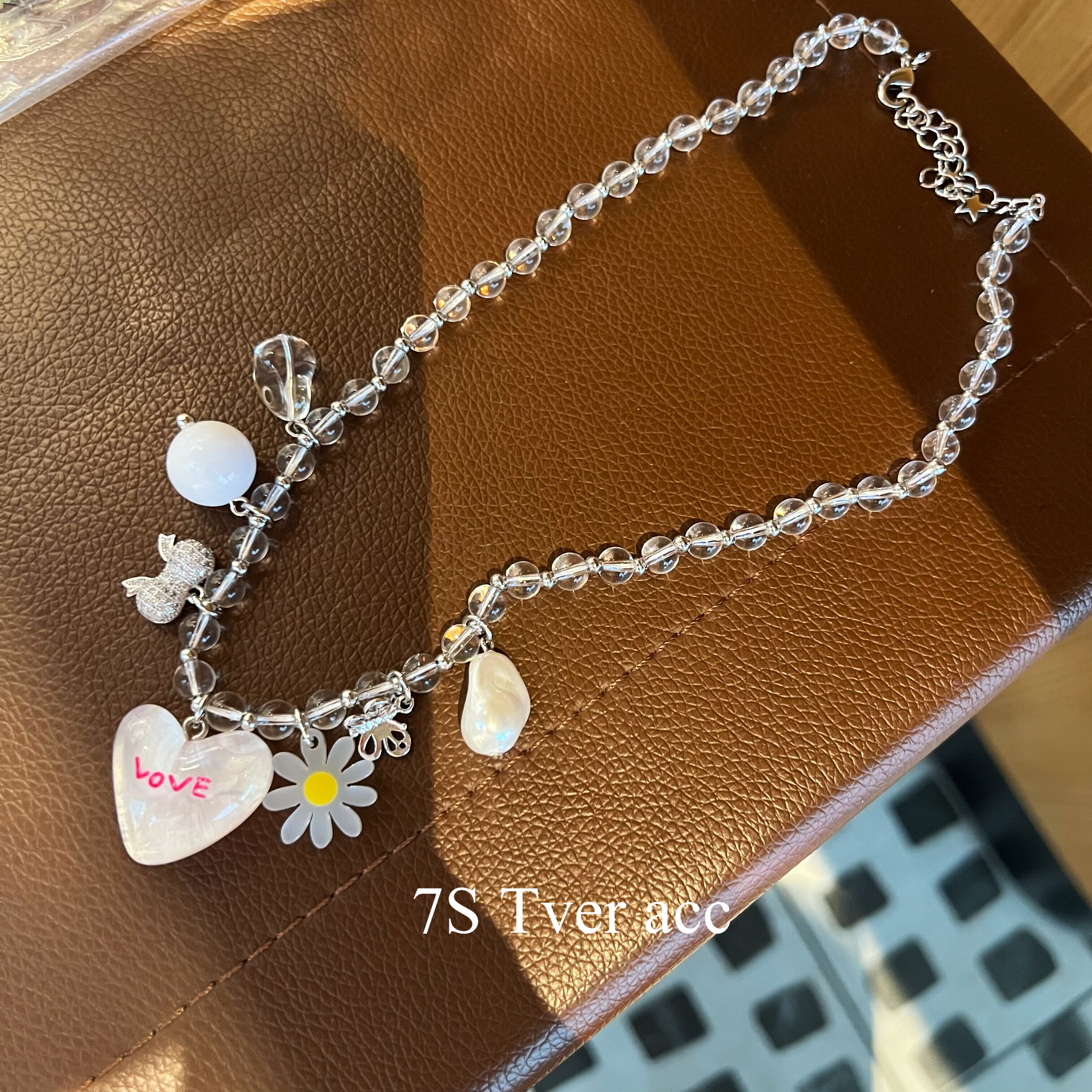包邮韩国进口软糯Love爱心花朵串珠项链女小众可爱百搭锁骨链