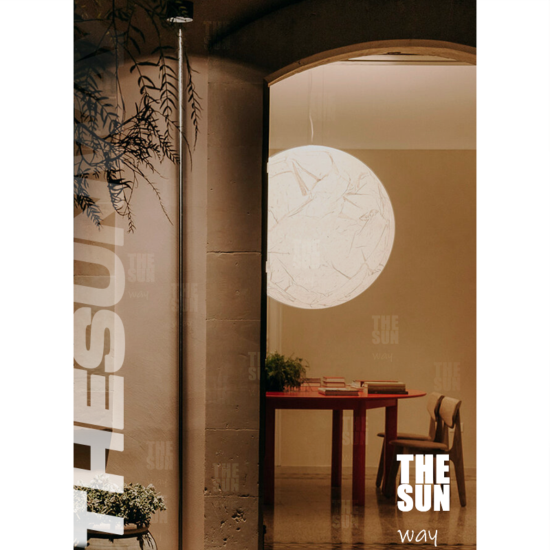 月亮吊灯简约挑空别墅客厅餐厅