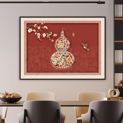 百福葫芦装饰画墙贴新中式福禄吉祥客厅餐厅墙壁画配电箱遮挡贴画