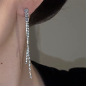 流苏耳环适合圆脸显脸瘦微钻锆石耳环S925银针个性 冷淡风气质耳钉