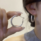 法式 港风s925银针耳饰银色满天星耳圈简约耳饰百搭个性 小众耳环女