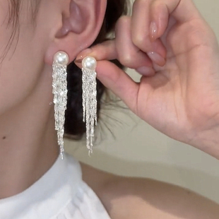 《月下星河》珍珠流苏耳坠小众设计耳环耳钉绝美氛围感网红新款女