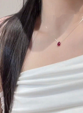 小众红色水滴抽拉项链