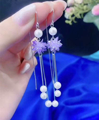 紫色时尚风长流苏网红水晶冰花