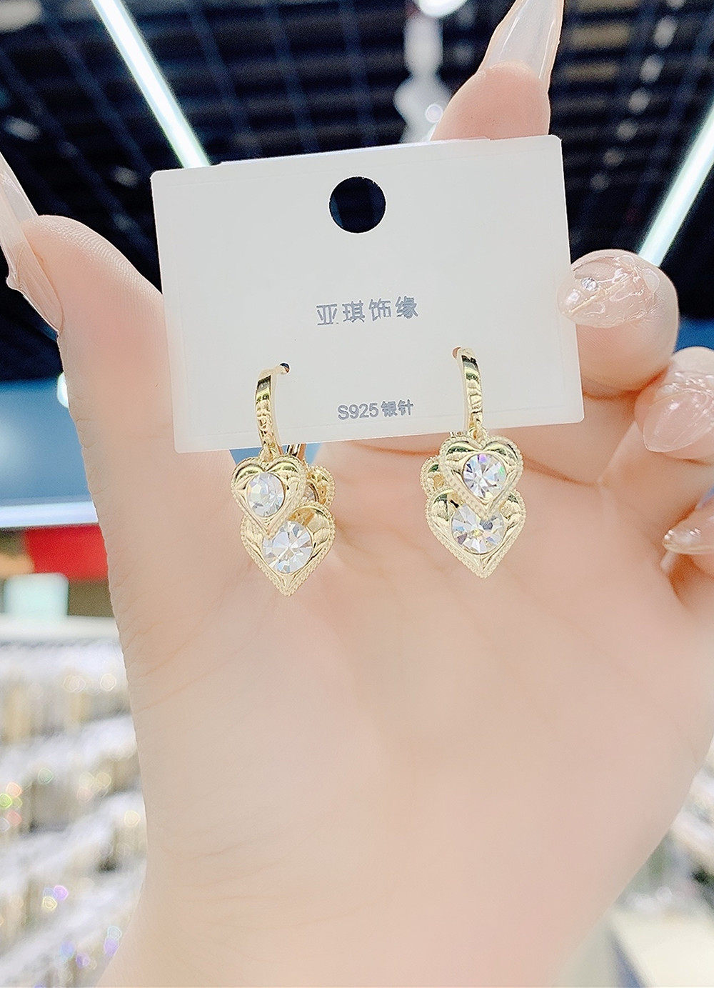 韩国新款水晶爱心耳扣女网红同款