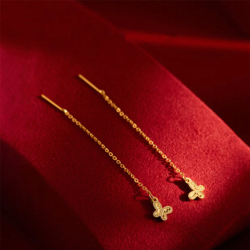 金色古法碎冰冰小蝴蝶耳线