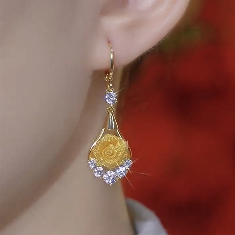 镶钻耳饰网纱玫瑰花精致耳环小众