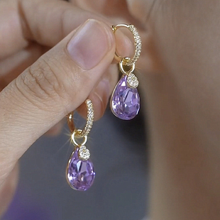 2024新款轻奢紫色锆石水晶水滴耳扣精致高级复古气质耳环国风耳坠