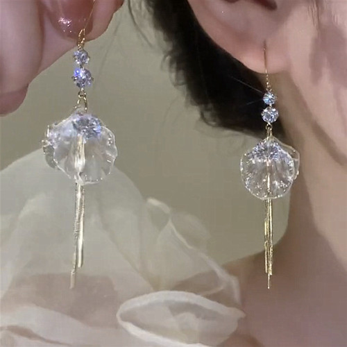 超仙长款贝壳流苏耳环小众设计