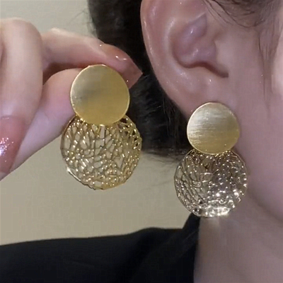 网状金属耳钉女高级感个性气质