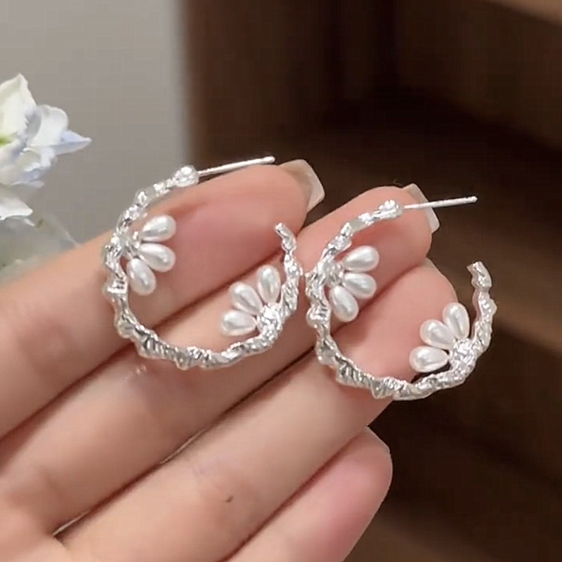简约小众纹理C形珍珠耳圈