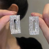 耳饰气质高级感轻奢耳坠 个性 新款 长方形锆石水晶耳环s925银针时尚