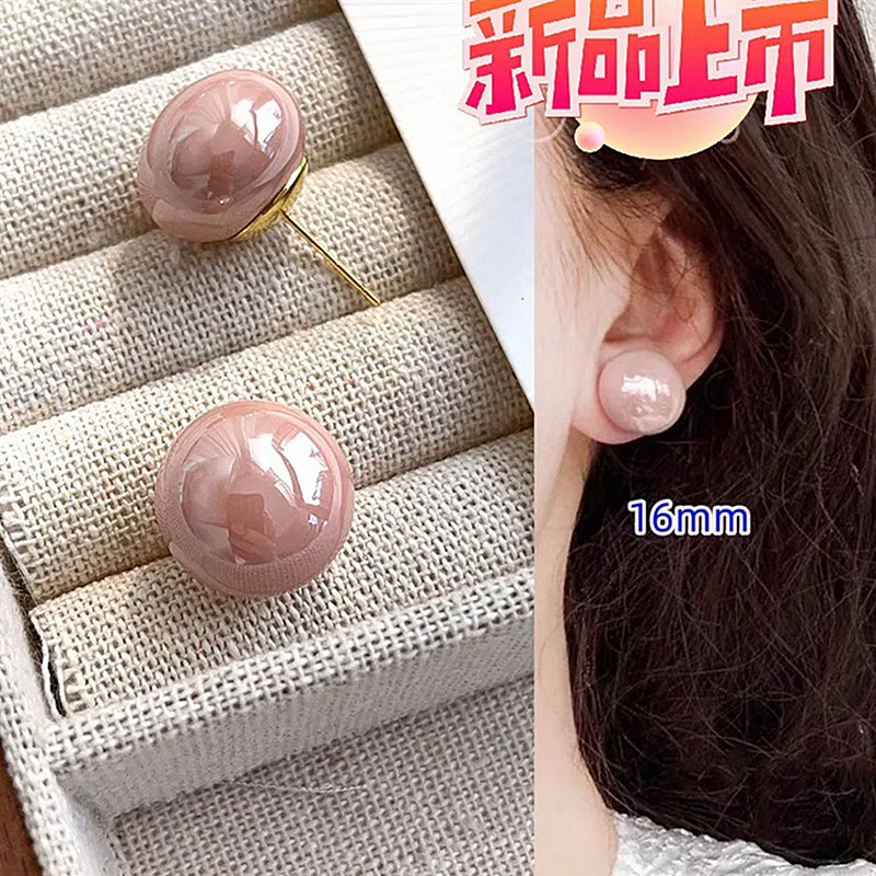 法式几何樱花粉珠耳钉16mm