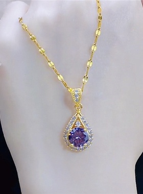 韩国镶嵌紫色水滴锆石吊坠新款