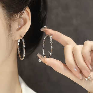 新款潮s925银针夸张大圆圈耳环小众气质轻奢复古银针时尚百搭耳饰