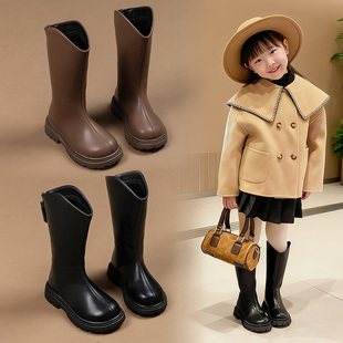 女童靴子儿童马丁靴2025新款秋冬加绒高筒骑士靴公主鞋中长筒皮靴