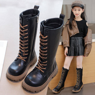 靴子女童加绒长靴高筒靴时尚秋冬新爆款英伦中大童小女孩公主马靴