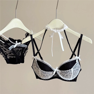 黑色纯欲性感蕾丝内衣女小胸聚拢显大软钢圈上托防下垂收副乳文胸