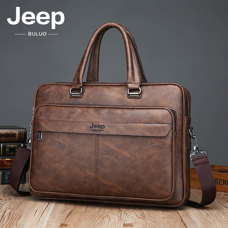 jeep吉普手提包男士手拿商务公文包横款休闲皮包包包电脑包潮男包