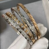 coco菱格纹手镯带钻手环女玫瑰金手饰小香风轻奢素圈环925银镀18K