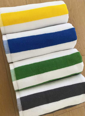 酒店全棉加厚蓝白条沙滩巾柔软吸水不掉毛成人黄色绿色灰色浴巾
