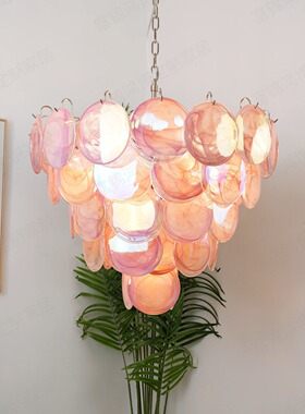 意式中古琉璃吊灯穆拉诺玻璃圆片客厅餐厅灯法式奶油风轻奢卧室灯