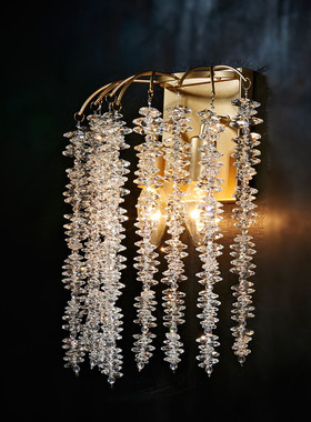 后现代水晶壁灯卧室床头灯轻奢法式客厅背景创意流苏壁灯美式全铜
