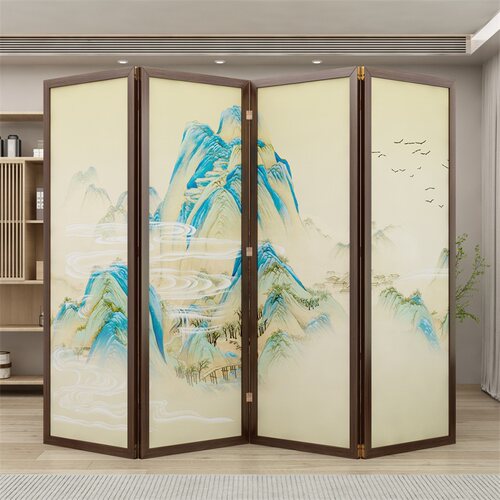 实木新中式屏风隔断千里江山图