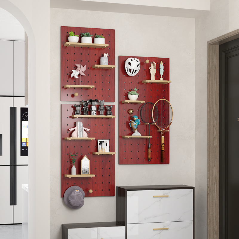 实木洞洞板置物架收纳墙上定制