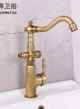 仿古全铜菜盆水龙头 厨房冷热水龙360度旋转龙头水池龙头冷热水