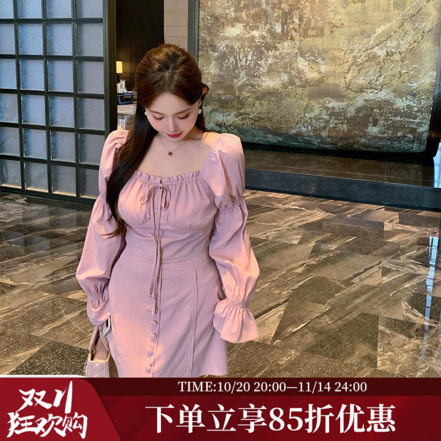 MB大码女装方领衬衫高腰半裙