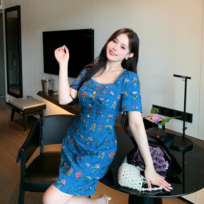MB大码女装法式田园风绣花连衣裙