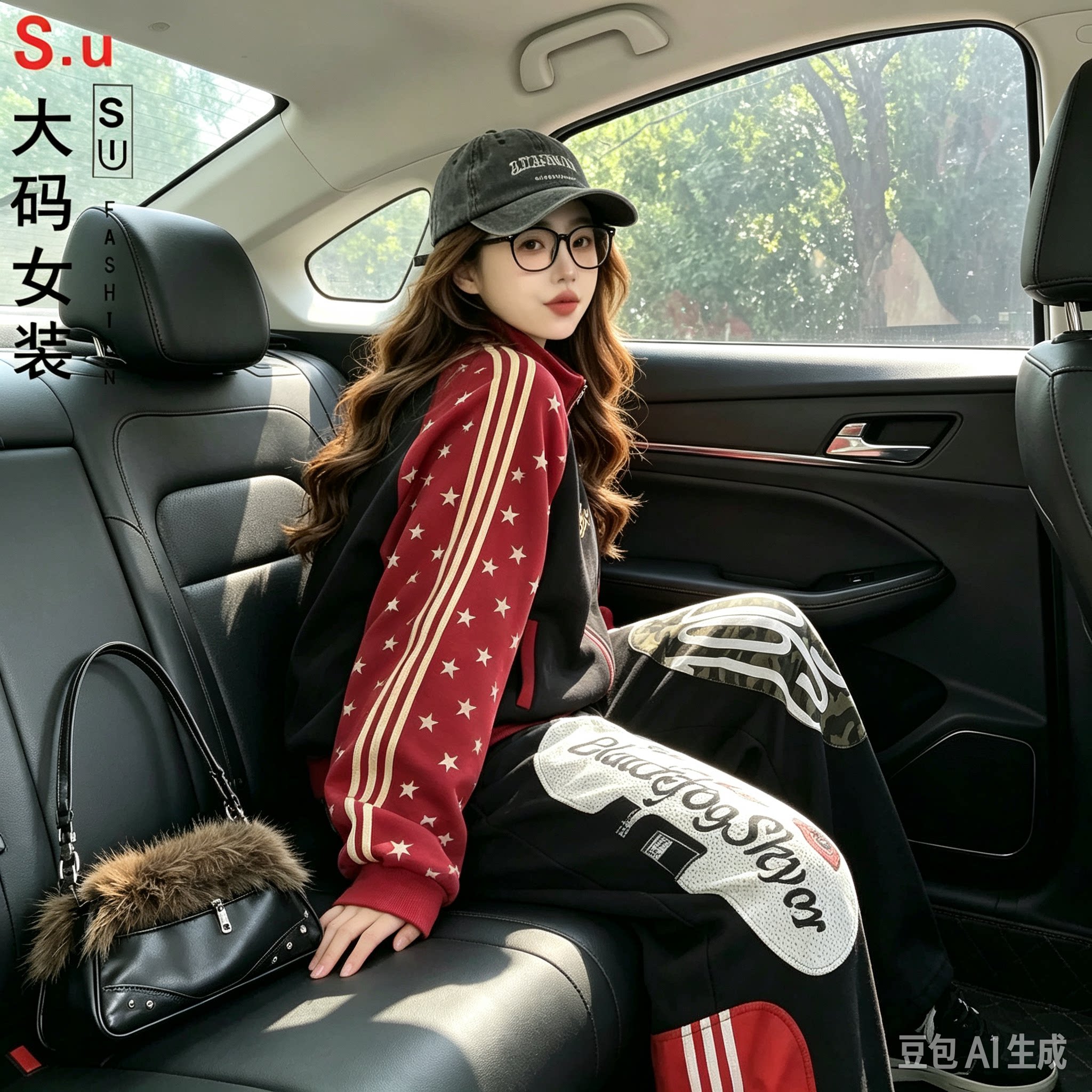 大码美式复古字母印花棒球服外套女春秋新款宽松休闲运动风上衣