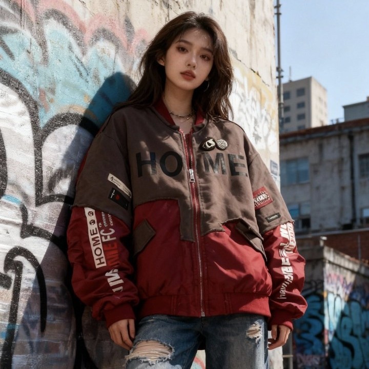 大码棒球服棉服夹棉外套女冬季时尚刺绣洋气减龄拼色机车风夹克衫