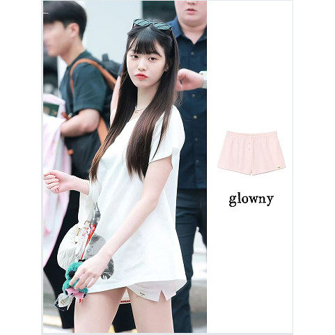 韩国正品glowny1031304 张元英同款 棉100%松紧腰半纽扣短裤/裙裤