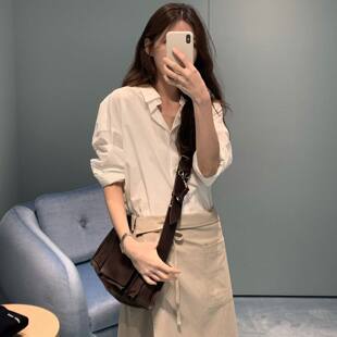 棉100% 韩国东大门 OUNCE 1022406 翻领单排扣宽松衬衫