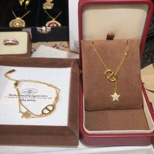 亚马逊新款精工CD星星双层字母手链ins高级感流苏项链女轻奢气质