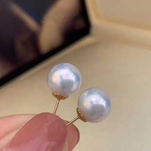 天然淡水爱迪生珍珠耳钉简约18k金正圆极强光微微瑕素钉日常百搭