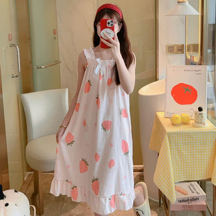 吊带女睡裙夏天甜美少女新款ins薄款家居服睡衣宽松可爱外穿新款
