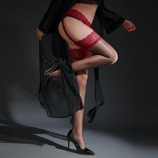 卿荷性感蕾丝花边长筒极光黑丝袜油亮珠光半截过膝女薄纯欲大腿袜